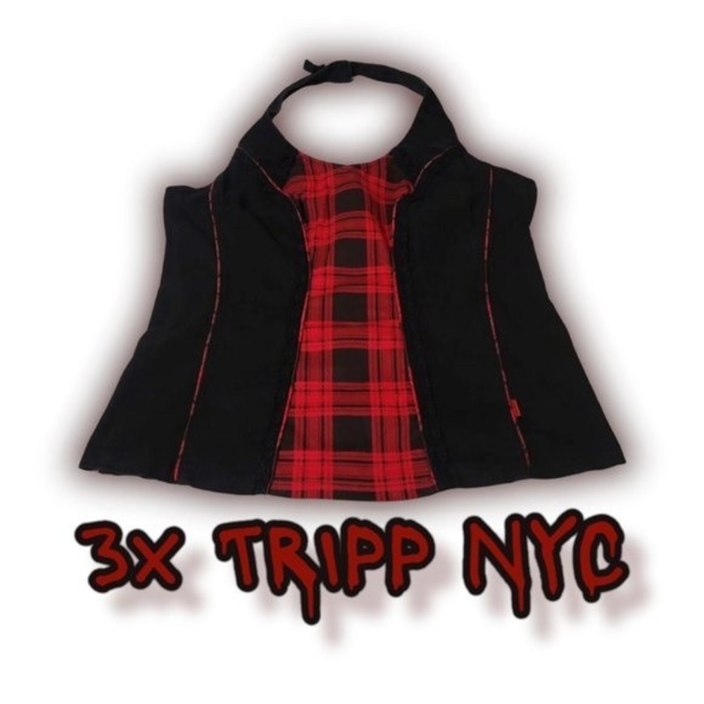 3x Tripp Nyc corset halter plaid black red plus